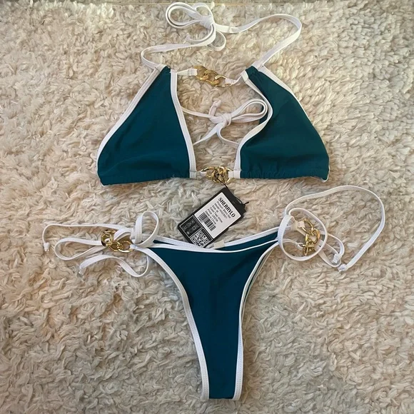 Sexy Thong Bikini Set with Gold Accents - Picture 1 of 16
